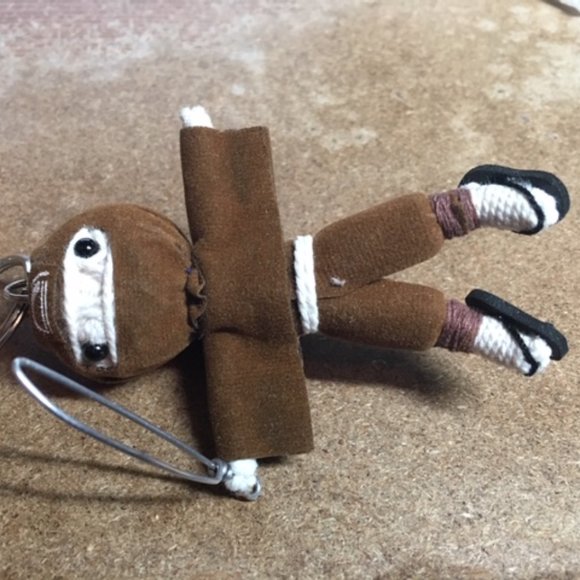 TWO Ninja String Doll Keychain Toys w/Swords Tan/Brown 2.5" x 3" NEW - Picture 9 of 16